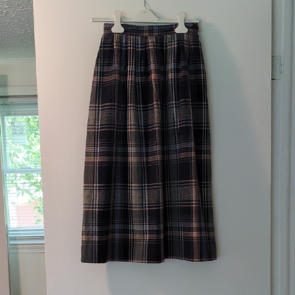 Pendleton A-Line Skirt - Navy and Pink Plaid